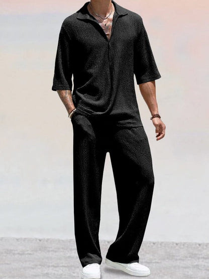Casual Water Wave Textured Shirt Set