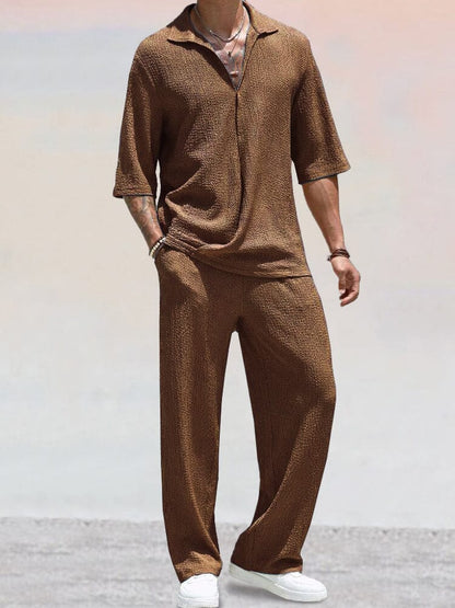 Casual Water Wave Textured Shirt Set