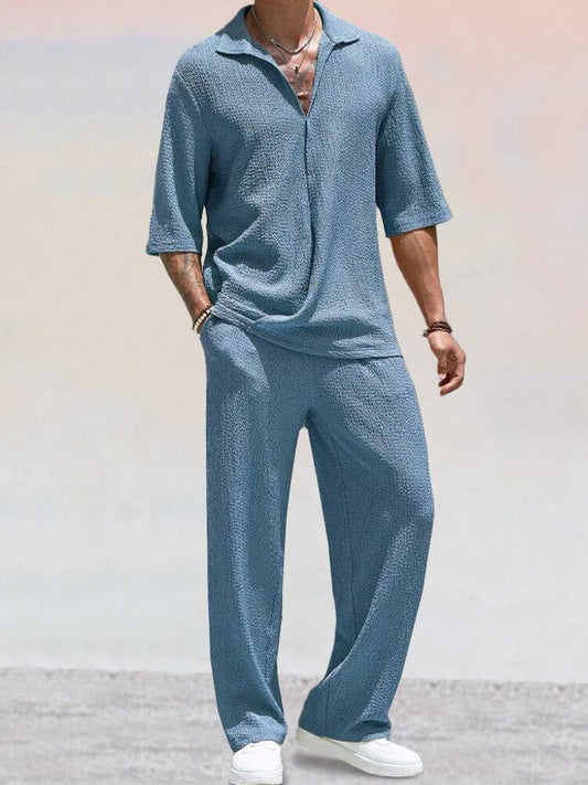 Casual Water Wave Textured Shirt Set