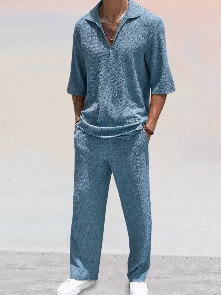 Casual Water Wave Textured Shirt Set