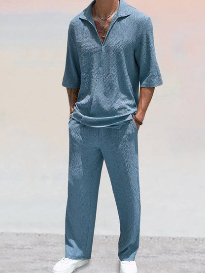 Casual Water Wave Textured Shirt Set