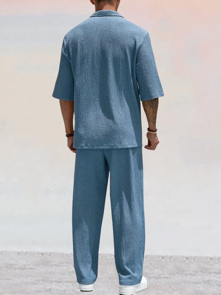 Casual Water Wave Textured Shirt Set