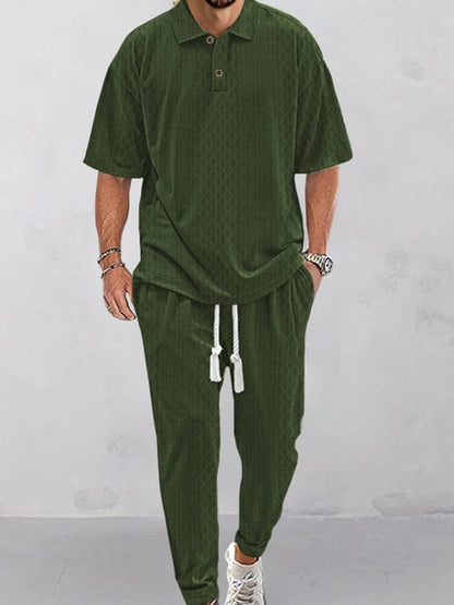 Casual Jacquard Knit Polo Set