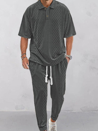 Casual Jacquard Knit Polo Set