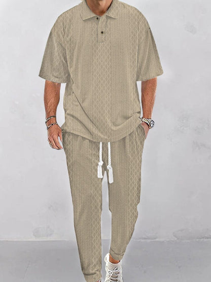 Casual Jacquard Knit Polo Set