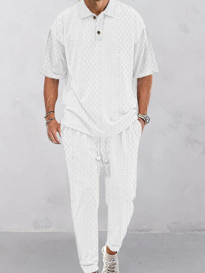 Casual Jacquard Knit Polo Set