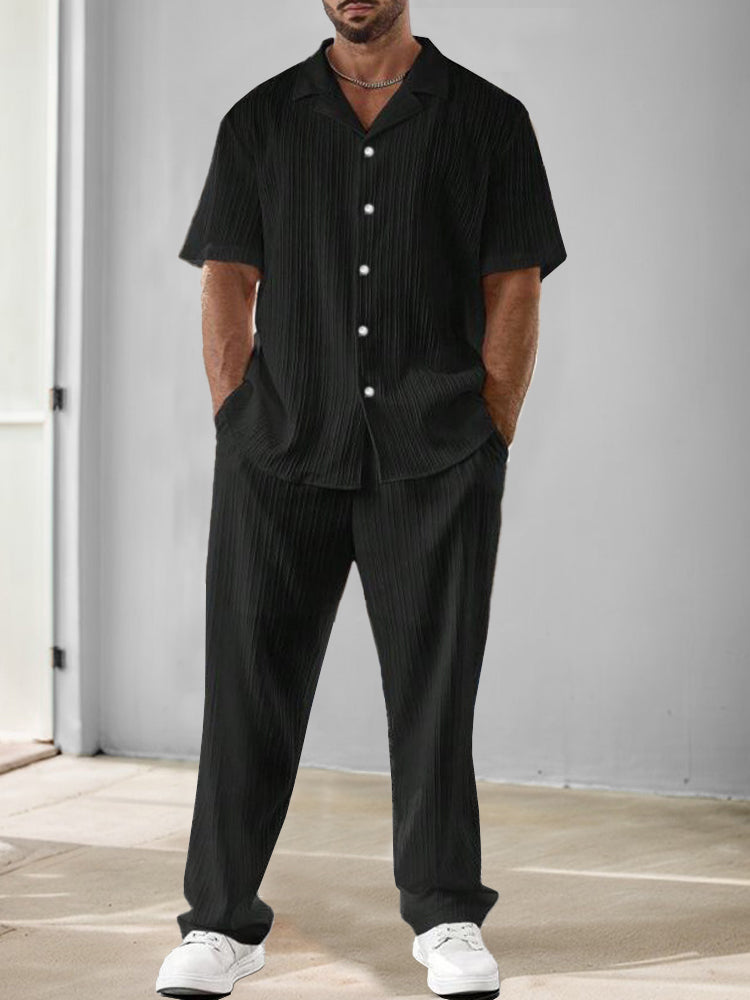 Versatile Striped Textured Shirt and Trouser Set