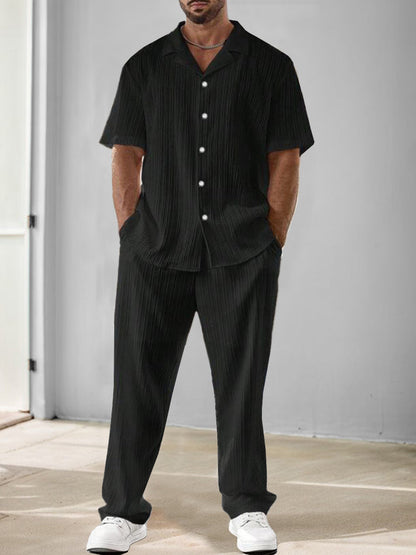 Versatile Striped Textured Shirt and Trouser Set