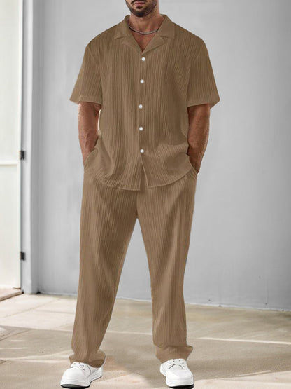 Versatile Striped Textured Shirt and Trouser Set