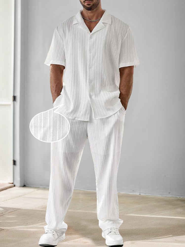 Versatile Striped Textured Shirt and Trouser Set