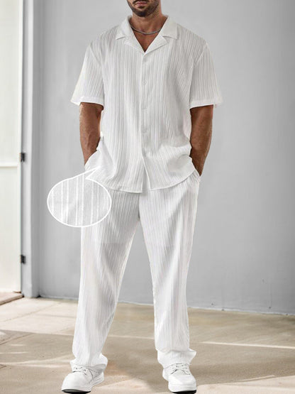 Versatile Striped Textured Shirt and Trouser Set