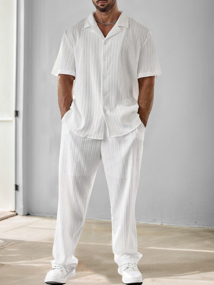Versatile Striped Textured Shirt and Trouser Set