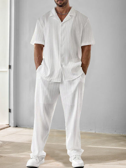 Versatile Striped Textured Shirt and Trouser Set
