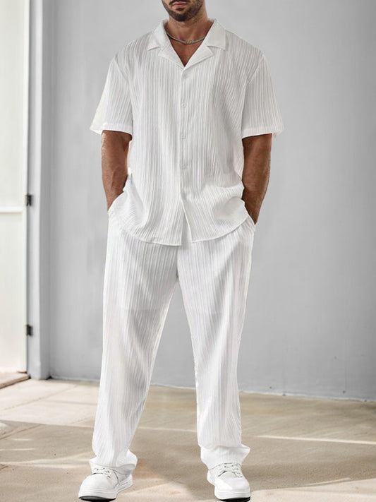 Versatile Striped Textured Shirt and Trouser Set