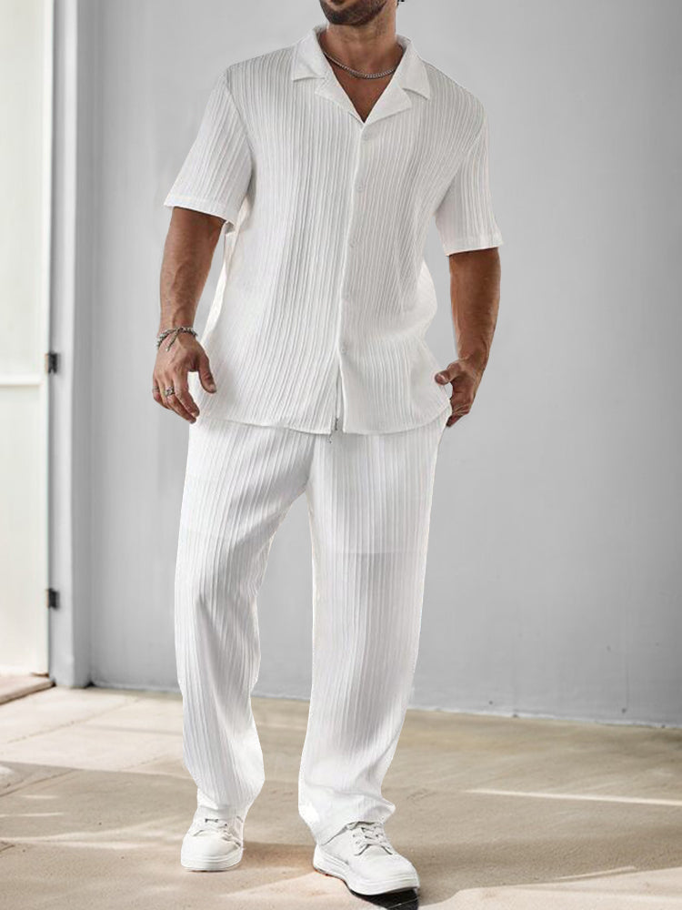 Versatile Striped Textured Shirt and Trouser Set