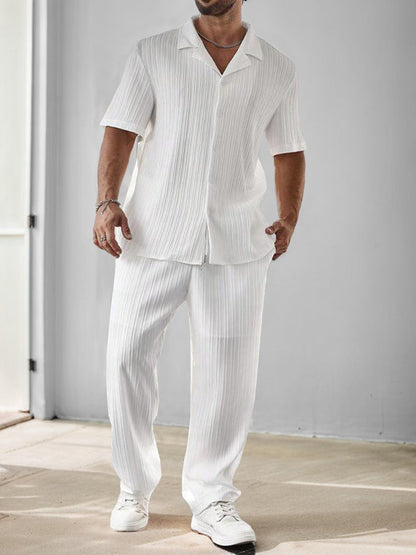 Versatile Striped Textured Shirt and Trouser Set