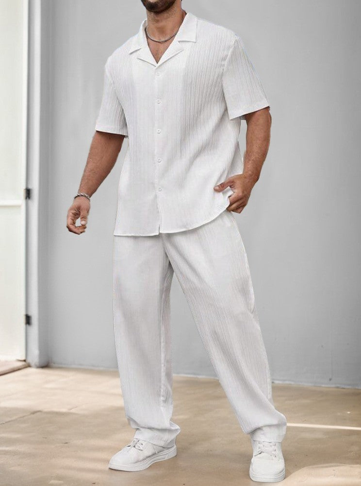 Versatile Striped Textured Shirt and Trouser Set