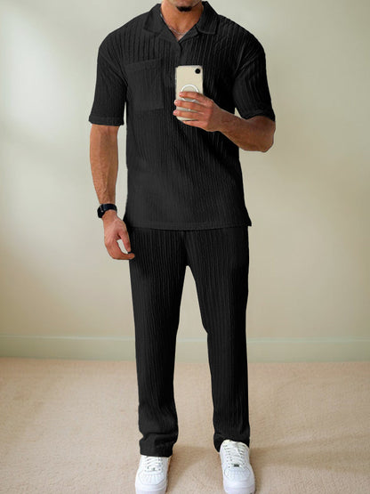 Elegant Textured Striped Polo Set