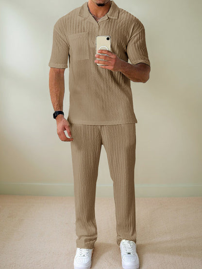 Elegant Textured Striped Polo Set