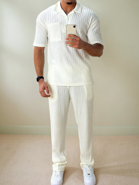 Elegant Textured Striped Polo Set