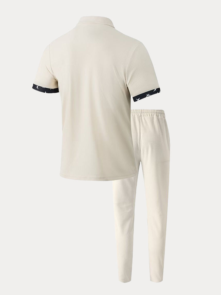 Elegant Contrast Waffle Shirt Set