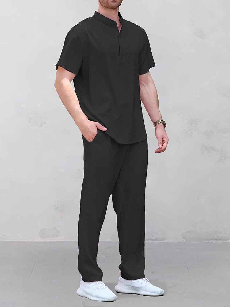 Henley Jacquard Leisure Shirt Set