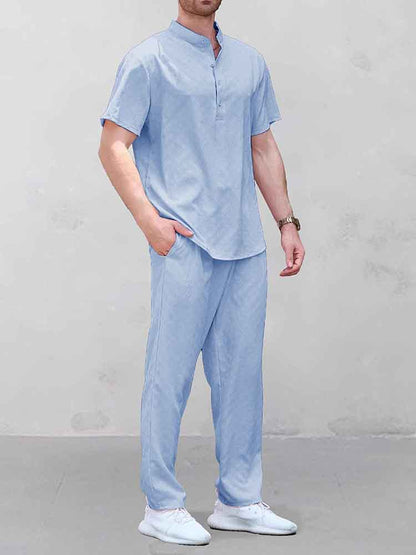 Henley Jacquard Leisure Shirt Set