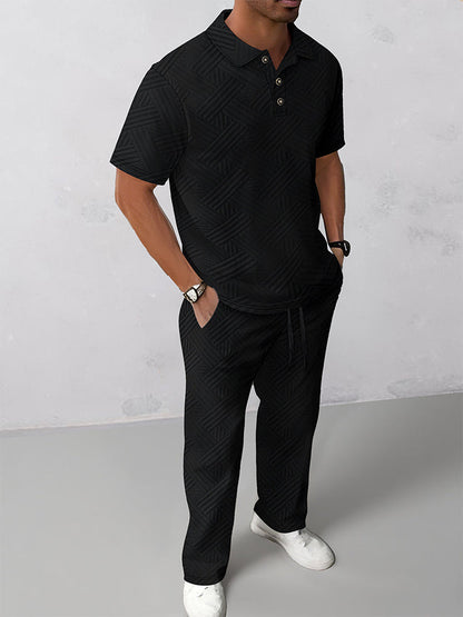 Elegant Textured Jacquard Polo Set