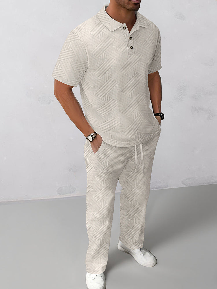 Elegant Textured Jacquard Polo Set
