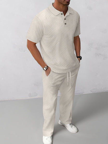 Elegant Textured Jacquard Polo Set