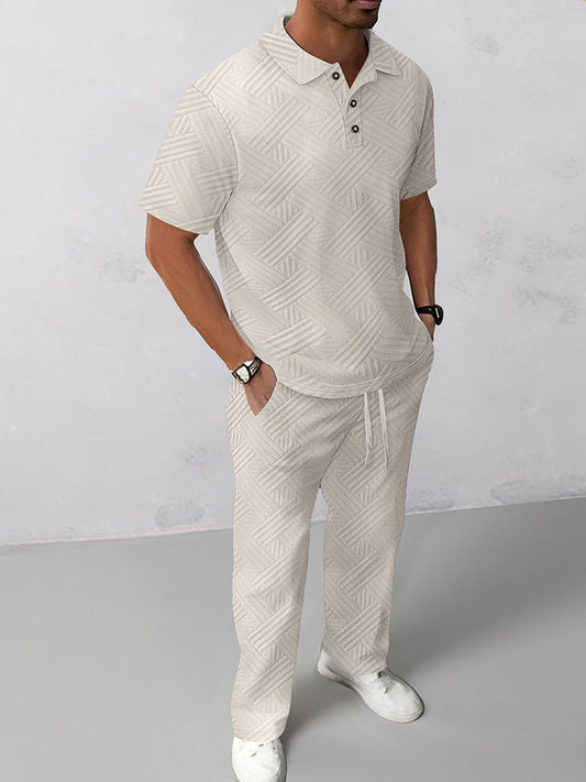 Elegant Textured Jacquard Polo Set