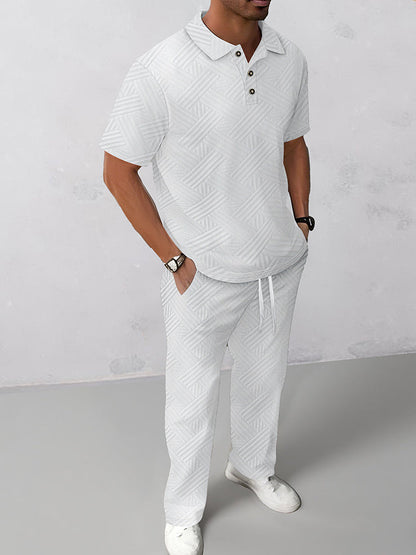 Elegant Textured Jacquard Polo Set