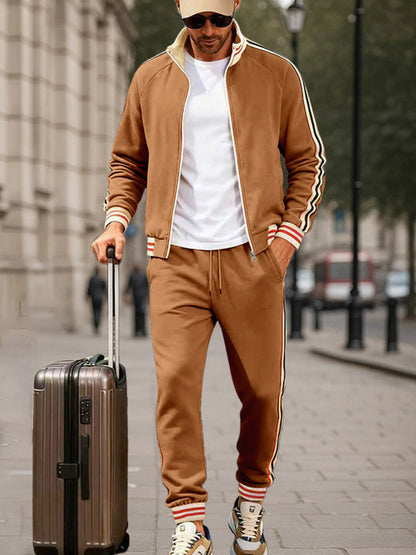 Sporty Contrast Stripe Jacket and Trouser Set