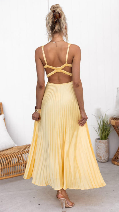 Lynne™ | Long Pleated Dress with V-Neck
