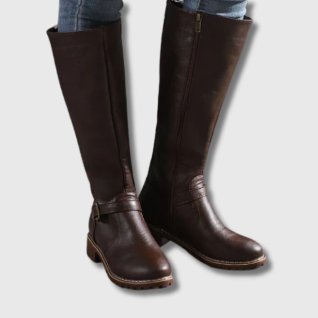 Kate™ | Knee-High Boots with Buckle & Zip