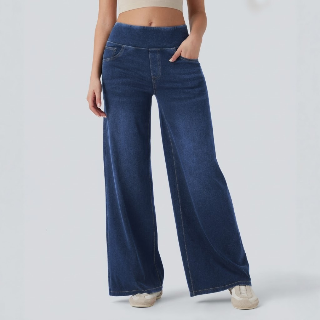 Women’s Elasticated Waistband Wide Leg Denim Jeans