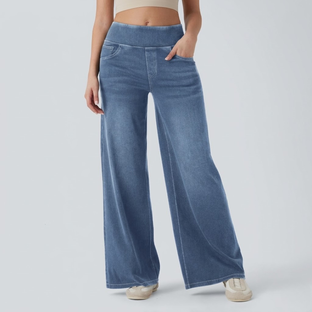 Women’s Elasticated Waistband Wide Leg Denim Jeans