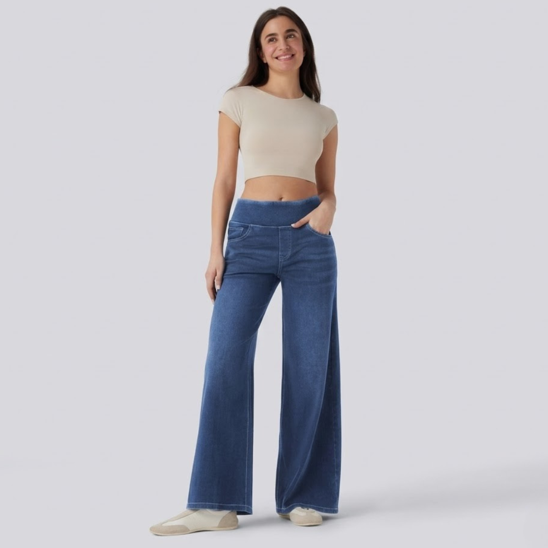 Women’s Elasticated Waistband Wide Leg Denim Jeans