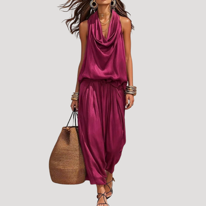 Women’s Summer Comfort Draped Co Ord Trouser Set