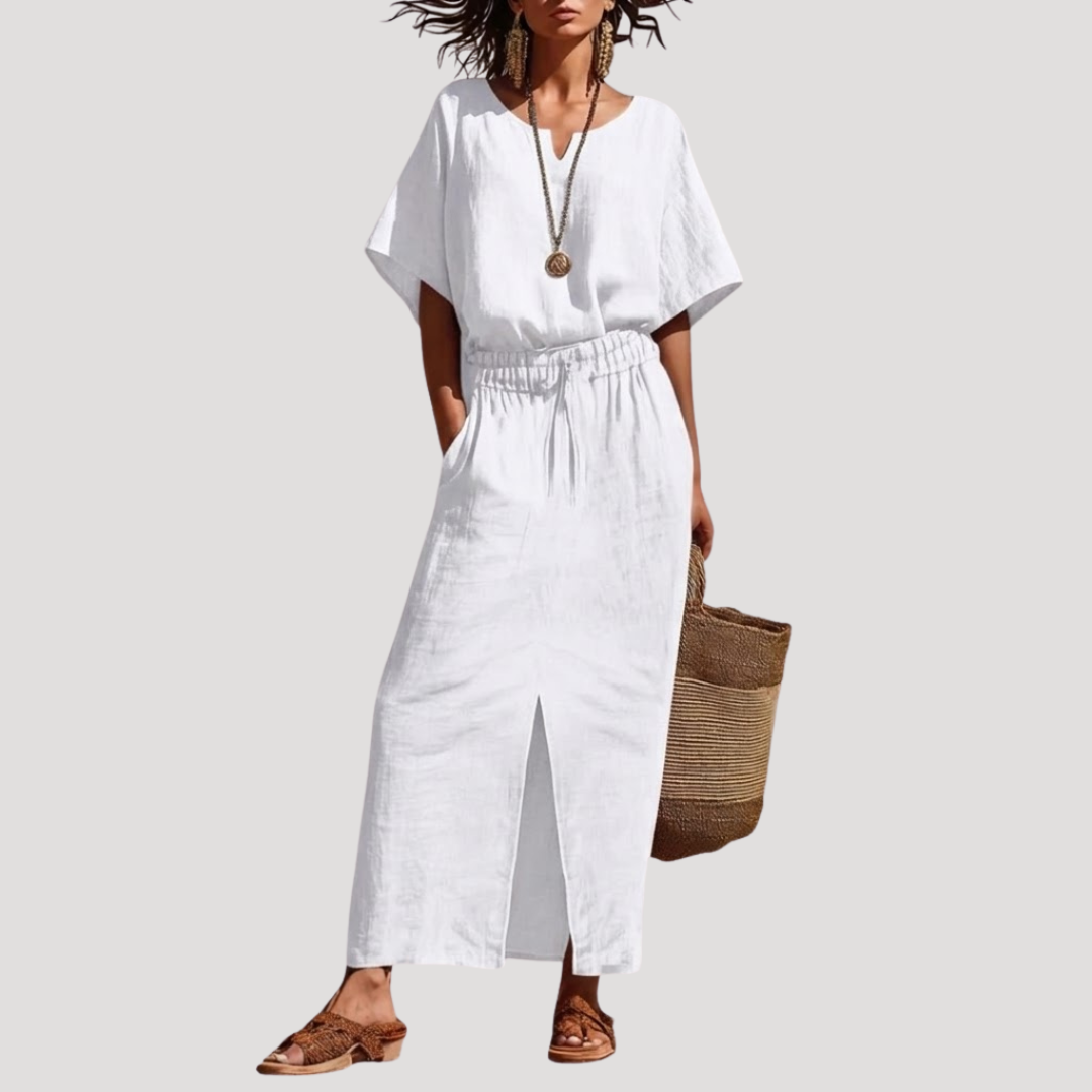 Women’s Summer Comfort Slit Midi Skirt Co Ord Set
