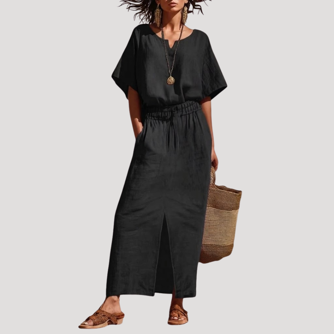 Women’s Summer Comfort Slit Midi Skirt Co Ord Set