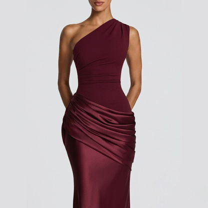 Women’s Elegant One Shoulder Ruched Evening Maxi Dress