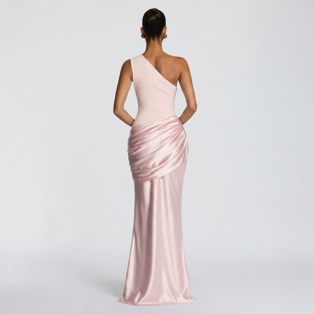 Women’s Elegant One Shoulder Ruched Evening Maxi Dress