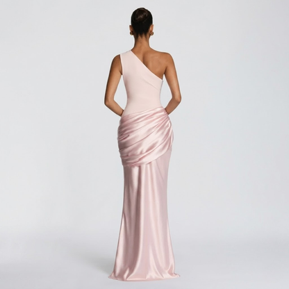 Women’s Elegant One Shoulder Ruched Evening Maxi Dress