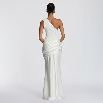 Women’s Elegant One Shoulder Ruched Evening Maxi Dress