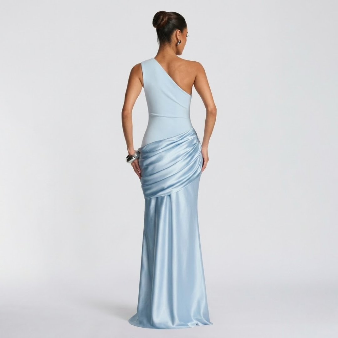 Women’s Elegant One Shoulder Ruched Evening Maxi Dress
