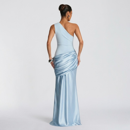 Women’s Elegant One Shoulder Ruched Evening Maxi Dress