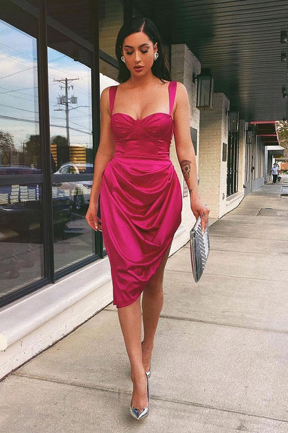 Satin Midi Dress With Love - Magenta