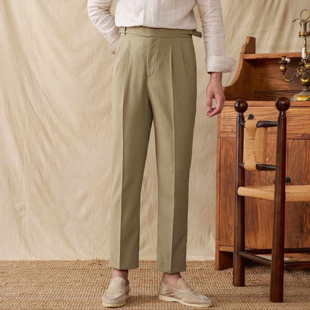 Straight Trousers with Double Pleats in Linen Blend St. Maxime
