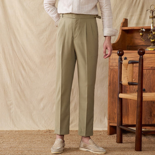 Straight Trousers with Double Pleats in Linen Blend St. Maxime
